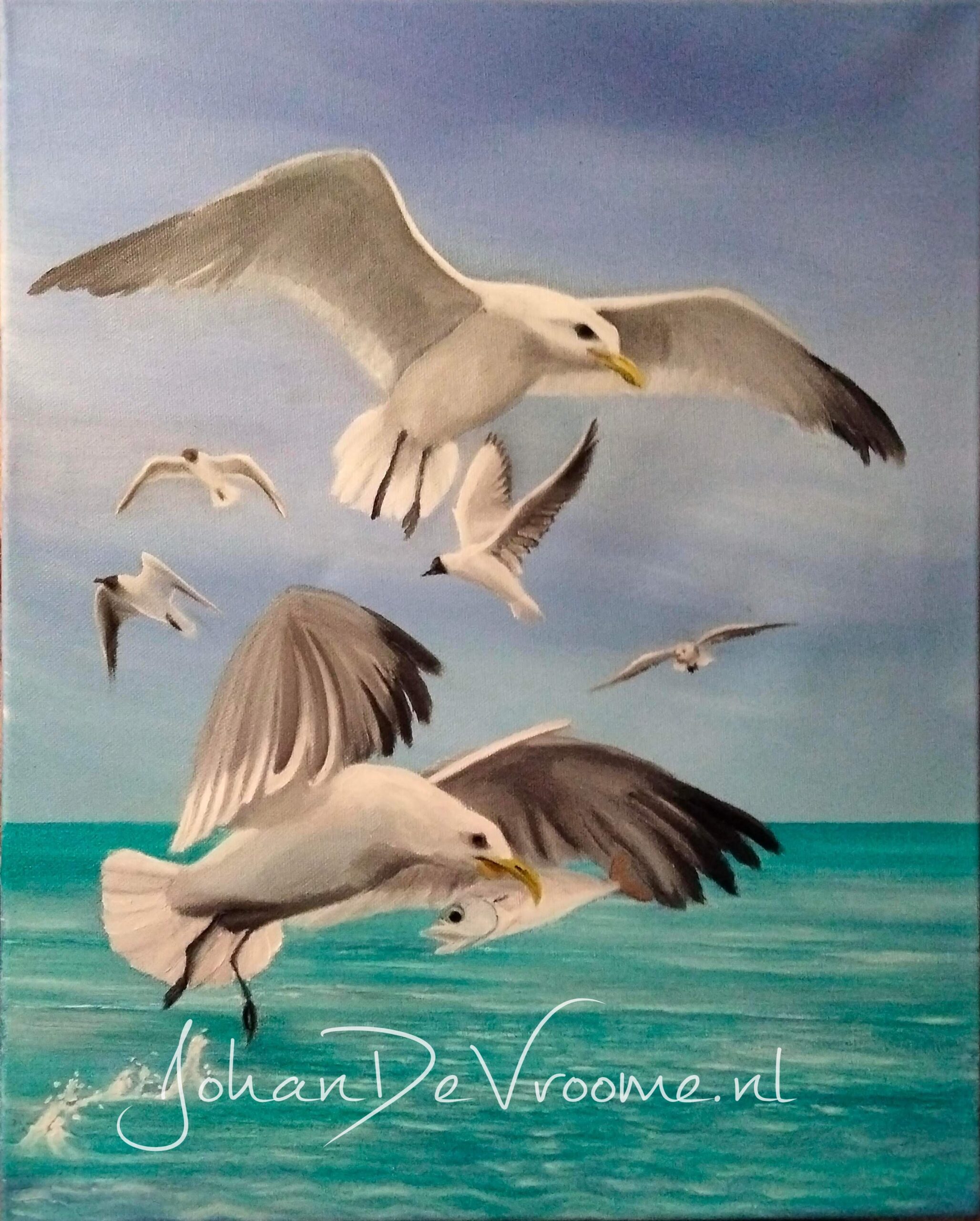 Afbeelding schilderij Vogels over zee